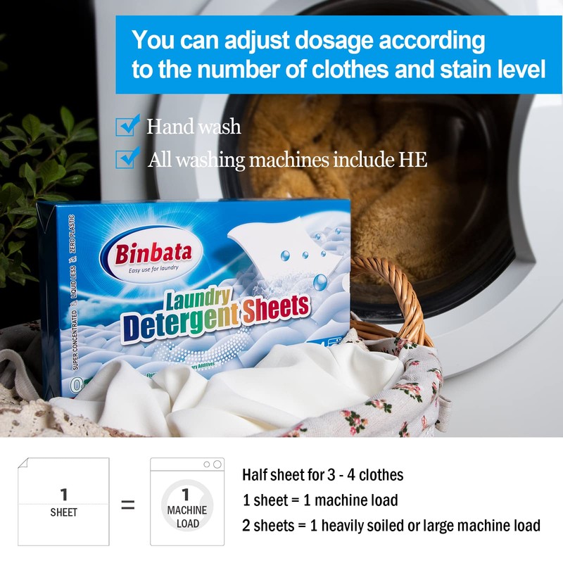 Binbata Laundry Detergent Sheets, Up To 128 Loads Hypoallergenic Eco-Friendly
