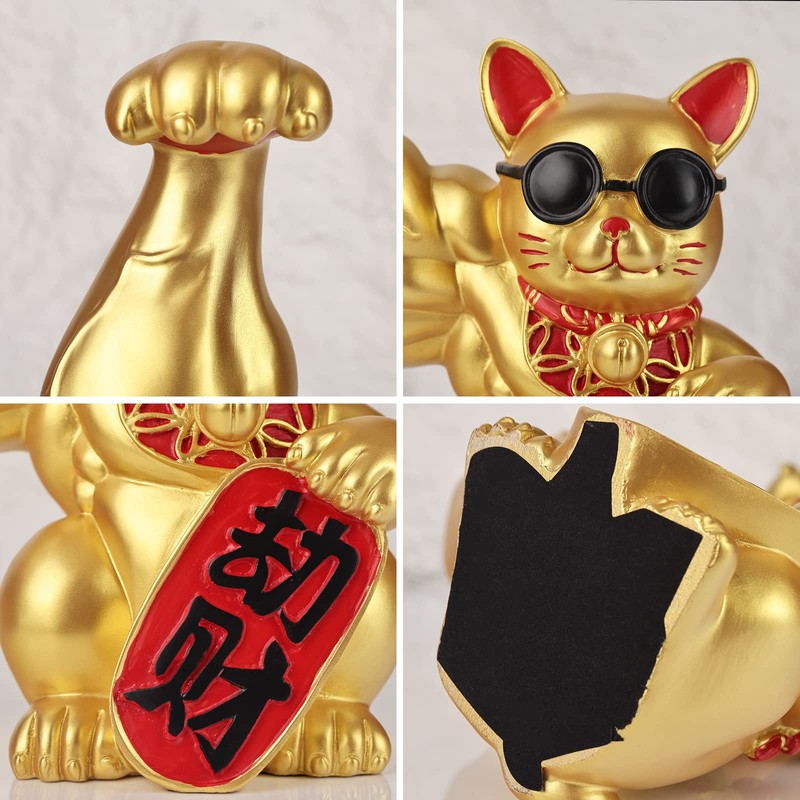 Fortune Large Lucky Cat Statue, Gold Money Cat, Waving Arm
