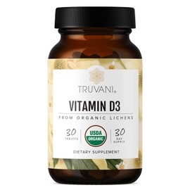 Truvani Organic Vitamin D3 - Plant-Based, USDA Organic, Gluten-Free, Non-GMO, Vegan D3 Supplement - Supports Bone, Immune & Brain Health - 30 Tablets