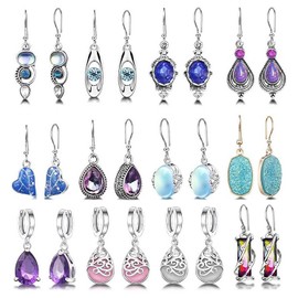 12 Pairs Silver Earrings for Women Water Drop Zircon Dangle Earrings for Girls Multicolor Teardrop Dangle Earrings Elegant Stud Earring Set Vintage Bohemian Earrings for Women