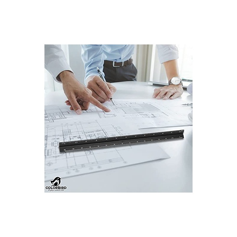 Triangle Scale, 11.8 inches (30 cm), Aluminum Ruler, Drawing (Large)