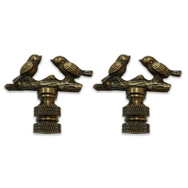 Royal Designs Birds on Tree Branch Lamp Finial for Lamp Shade- Antique Brass Set of 2