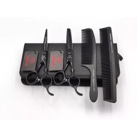 EVOLVING Tijeras Negro Mate Con Peines Al Carbon Barbero Estilista