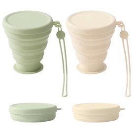 Foldable Cup, Pack of 2 Foldable Cups, Foldable Cups with Lid and Lanyard, Foldable Cup, Reusable Environmentally Friendly, Foldable Drinking Cup for
