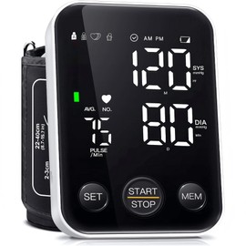 Oklar Blood Pressure Monitor Upper Arm Monitors for Home Use BP Machine Sphygmomanometer with 2x120 Reading Memory Adjustable Arm Cuff 8.7"-15.7" Large Display with LED Background Light Storage Bag