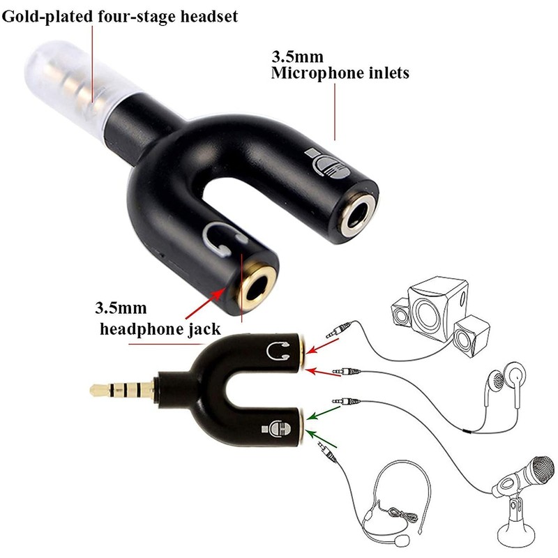 3.5mm Audio Jack to Headphone and Microphone U Splitter Converter