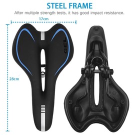 ZONSUSE Bike Seat,Gel Bicycle Saddle Comfortable Soft Breathable Cycling Bicycle Seat, Comfortable Bike Seat with Reflective Strips, for MTB Mountain Bike,Folding Bike,Road Bike (Blue)