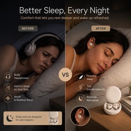 Bluetooth Sleep Earbuds for Side Sleepers – Lightweight Noise Blocking Headphones for Comfortable Rest