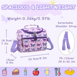 RAVUO Lunch Box for Girls, Insulated Cute Butterfly Lunch Box with Strap and Bottle Holder Cooler Lunchbox Back to School Thermal Meal Tote Kit for Toddler