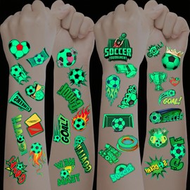 CharmeFleur 20 Sheets Football Sports Temporary Tattoos for Children, Glow in the Dark Tattoos for Boys and Girls, Football False Stickers