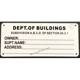 hpd sign -DEPARTMENT OF BUILDING sign (ALUMINIUM. 3x8.5 INCH,HEAVY DUTY, RUST FREE, WHITE)