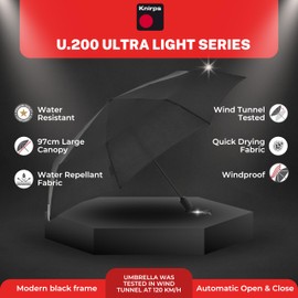 Knirps Ultra U.200 Medium Duomatic Pocket Umbrella, Auto Open and Close, Storm Resistant, Windproof, Black, 26.00, Compact