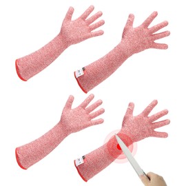 MECCANIXITY Cut Resistant Sleeves with Gloves, 47cm Arm Protection Sleeve HPPE Farmer Gardening Sleeves for Work Kitchen, Welding, Farming, Red, Pair of 2