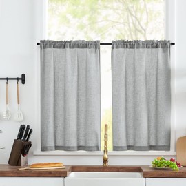 GVPOELR Net Curtains, Set of 2 Net Curtains, 60 x 45 cm (W x H), Short Curtain, Semi Transparent Bistro Curtains, Half Kitchen Curtains, Kitchen Curtain, for Bathroom, Small Window Decor, Grey