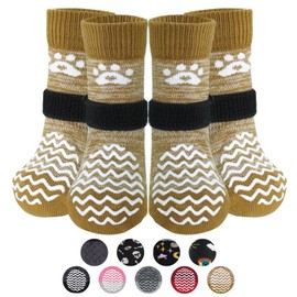 PUPTECK Anti Slip Dog Socks 2 Pairs with Double Grippers for Hardwood Floors, Shoes for Hot/Cold Pavement, Boots & Paws Protectors to Prevent Licking, Traction Booties for Senior Small Large Dogs