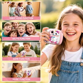 YOZISS Instant Camera Children with Music & Games, 1080P Children's Camera with Instant Print, 32G Card & 3 Printing Paper Rolls, Digital Camera Children's Toy Gifts for Boys & Girls from 3-12 Years