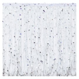Fringe Trim Tassel 8inch Wide 2 Yards Long for Clothes Accessories Latin Wedding Dress DIY Decoration (2-White with Sequins)