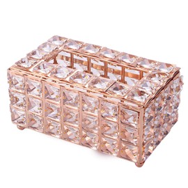 zalati Tissue Storage Case Holder Box with Crystal Style for Paper Towel Storage on Bathroom Vanity/Countertop/Bedroom Dresser/Nightstand - Rose Golden