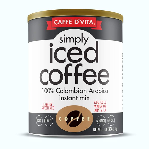 Caffe D’Vita Simply Iced Coffee, 100% Colombian Arabica Instant Mix, Taste like Cold Brew (1lb. can, 16oz)