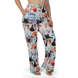 BRIEF INSANITY Lounge Pajama Pants - Dog Themed Comfy Lightweight Sleep Bottoms with Pockets - Graphic Print Design Ultra Soft Unisex Pjs (Dog Favorite People, Medium)