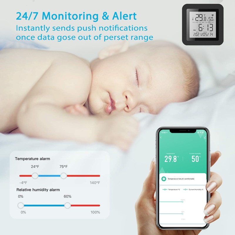 Temperature Humidity Monitor Wifi Portable Support for TUYA Hygrometer Thermometer