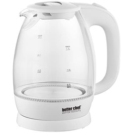 Better Chef Cordless Electric Glass Kettle | 7-Cup Borosilicate Glass | LED Light | 360-deg Swivel Base | Auto Boil-Dry Shut-Off (White)