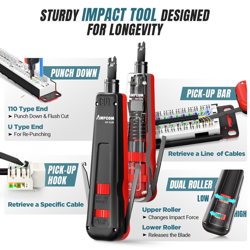 AMPCOM Ethernet Crimping Tool Kit 7-in-1 RJ45/RJ11 Network Tool Kit