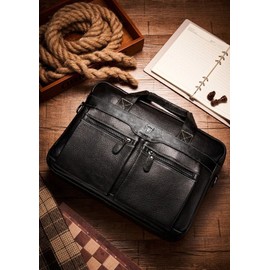 Bullcaptain men genuine cow leather business laptop shoulder bag