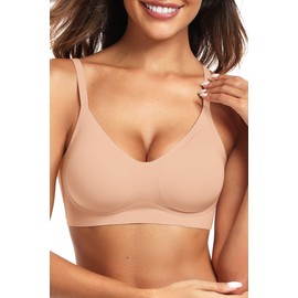 Vertvie Seamless Bras for Women Non Wired Comfort Wireless Push Up Bra Soft Support Full Coverage Everyday Bra Padded Zero Feel Bralettes (Warm Beige,S)