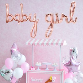 Tellpet Baby Balloons - Rose Gold Girl Letter Banner for Baby Shower Decorations