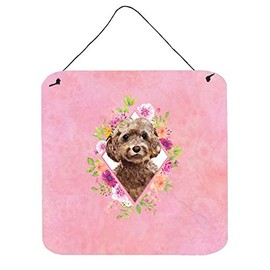 Caroline's Treasures CK4253DS66 Chocolate Cockapoo Pink Flowers Wall or Door Hanging Prints Aluminum Metal Sign Kitchen Wall Bar Bathroom Plaque Home Decor, 6x6, Multicolor