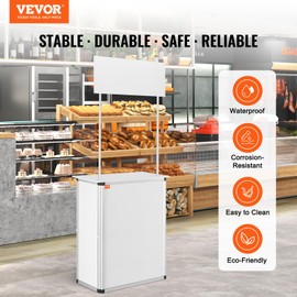 VEVOR Promotion Counter Table, Portable Tradeshow Podium Table, 30.91" x 14.96" x 71.46", Display Exhibition Counter Stand Booth Fair with Wall, Pop Up Podium with Storage Rack/Carrying Bag