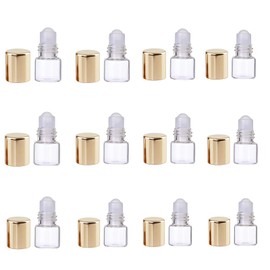 Mozff 12Pcs 1ml Mini Glass Roll on Bottles Roller Refillable Essential Oil Aromatherapy Sample Vials Roller Bottles Container, Essential Oil (Gold)