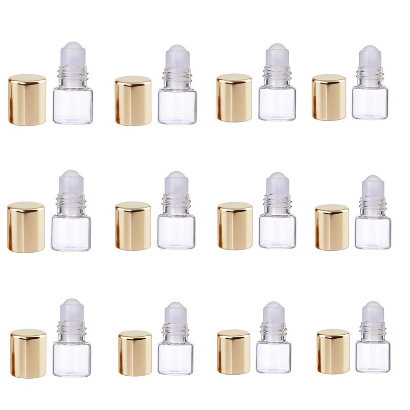 Mozff 12Pcs 1ml Mini Glass Roll on Bottles Roller Refillable
