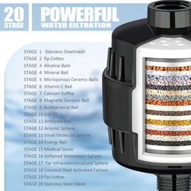 Shower Filter, 20 Stage Shower Head Filter for Hard Water, High Output Shower Water Filter to Remove Chlorine, Fluoride and Other Impurities, Improves Skin Condition (Black)