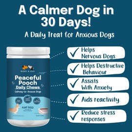 Buddy & Lola Peaceful Pooch Dog Calming Products - Perfect Remedy for Dog Anxiety relief - Easy to Use Plant Based Chews, Breeds - Great for Rescue or Re Homed Pets