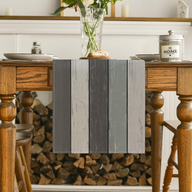Artoid Mode Grey Retro Rustic Wood Texture Table Runner, Seasonal