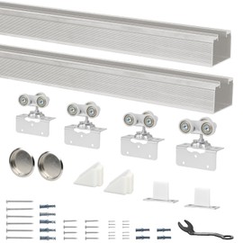 DIYHD 96" Ceiling Mount Bypass Pocket Sliding Hardware Raw Material Box Rail Wardobe Closet Kit (No Door)