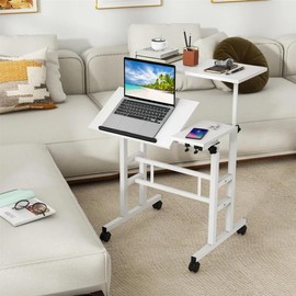 Mobile Laptop Sit-Stand Desk, Height Adjustable Standing Tiltable Top Desk, 31.5 Inch Stand Up Computer Table for Home Office, Small Rolling Table for Small Space, White