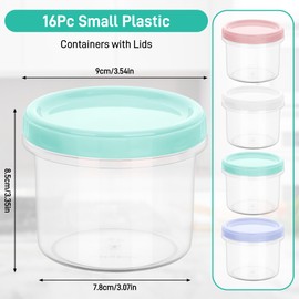Starvortex Pack of 16 Small Tins with Lids Plastic, 300 ml Reusable Snack Tin, Leak-Proof Screw Cap Plastic Container for Lunch, Yogurt, Fruit (4 Colours)