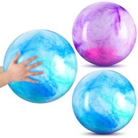 Deekin 2 Pcs 15 Inch 18 Inch Marbleized Bouncy Balls Large Inflatable Rubber Sensory Ball for Playground Outdoor Water(15 Inches,Blue and Purple)
