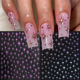 8 Sheets Star Nail Art Stickers 3D Self Adhesive Bronzing Star Nail Decals Laser Gold Silver Pink Nail Design Shiny Stars Acrylic Stickers Nail Art Supplies for Women Girls Manicure Decorations