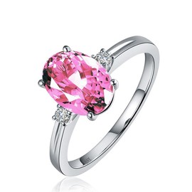 Angel's Finery Sparkling White Gold Plated Cubic Zirconia CZ Adjustable Size Oval Ring with Side Stone Gifts for Wife Sister Friend Mother Daughter Grandma EOFY Extended(Rose Quartz Pink)