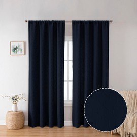 Simplebrand Grace Light Filtering Navy Curtains for Living Room 84 Inches Long 2 Panels Set, 3D Embossed Textured Soft Fabric Draperies and Panels, Privacy Smart Curtains for Patio Door, 52" W x 84" L