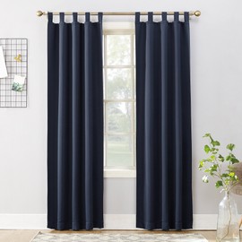 Sun Zero Easton Blackout Tab Top Curtain Panel, 40" x 63", Navy Blue