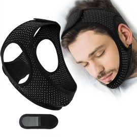 Anti Snoring Devices - Comfortable Sleep Apnea Devices Chin Strap, Breathable Chin Strap for Sleeping for Men and Women, Simple and Adjustable Airflow Jaw Strap, Black 24in