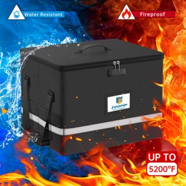 ZOOPIP Fireproof File Box with Lock, 5200°F Document Box Storage Organizer, Suitable for Hanging File Folders in Letter Size, Collapsible Box, Reflective Strip for Fast Find (16.6*12.6*10.2, Black)