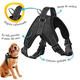 MASCRETTA Arnés/Pechera para Perro. No Daña el Cuello de tu Mascota. Excelente para Pasear. Collar Deportivo con Bandas de Luz Reflejantes para Cualquier Raza. Talla S, M, o G. (Pequeño, Negro)
