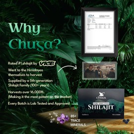 Chuga Pure Himalayan Shilajit Tablets for Men & Women | Chuga Shilajit | Organic | Harvested 16,000 Feet | Lab Tested in USA, 75+ Fulvic Acid, Grade A, Immune Booster, Shilajit Tablets (2 Pack)