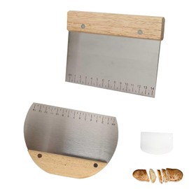 Teigschaber edelstahl,3-teiliges Set teigspachtel,Teigschaber mit Holzgriff und Edelstahlklinge in Lebensmittelqualität,Küchenspachtel, Gebäckschaber für Kuchen, Pizza, Brotschneiden, mit Messskala